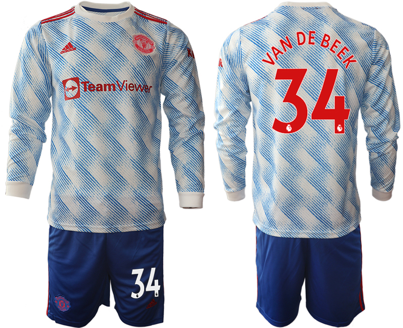 Men 2021-2022 Club Manchester united away blue Long Sleeve #34 Soccer Jersey